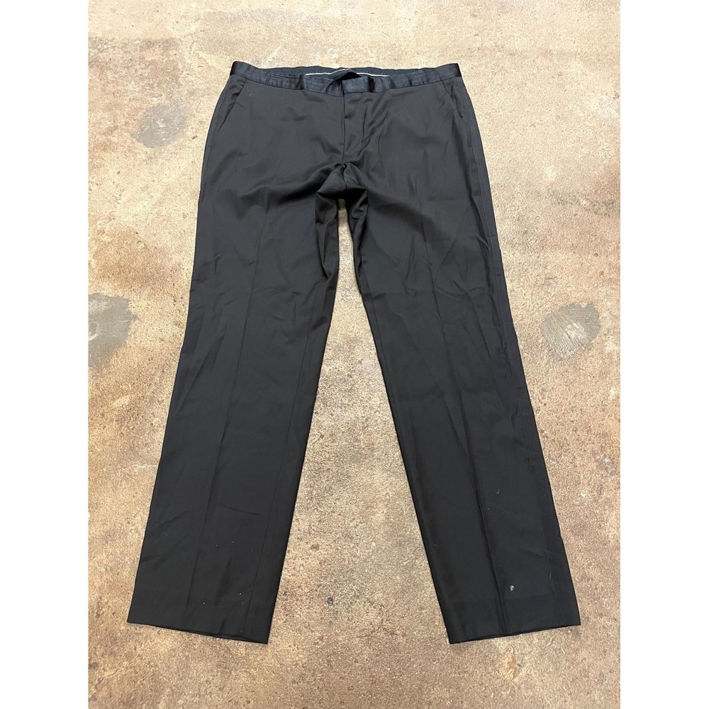 Hugo Boss Tuxedo Dress Pants Mens 38R Black Side Stripe Flat Front Slim Straight